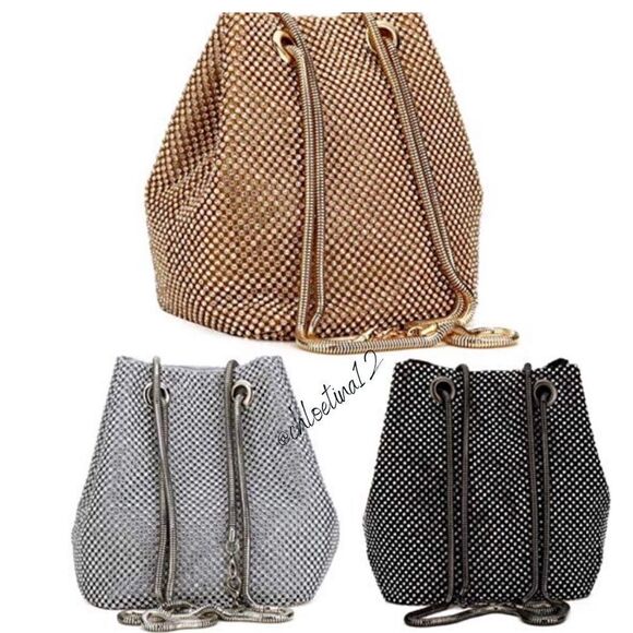 NEW Evening Bag Sparkly Rhinestone Bucket Purse - Picture 4 of 10